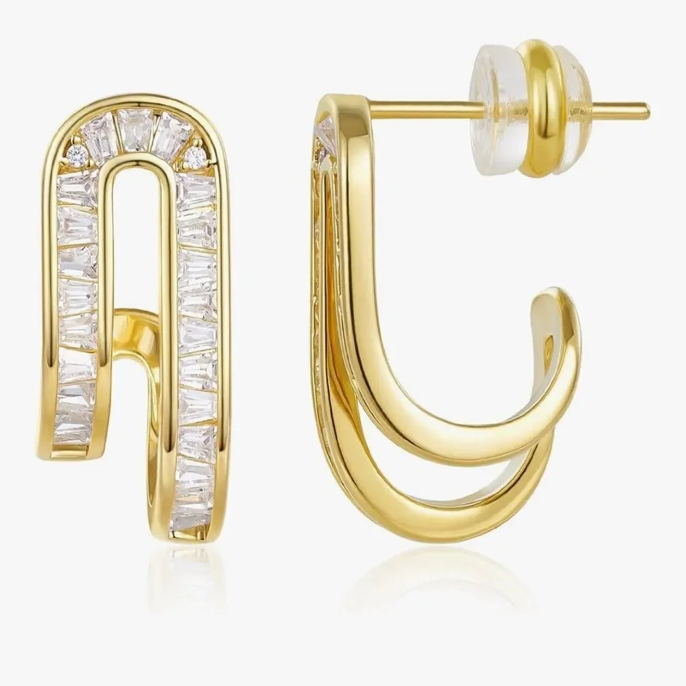 NEW 14K Gold Plated Elegant Gold and Silver Hoop Earrings